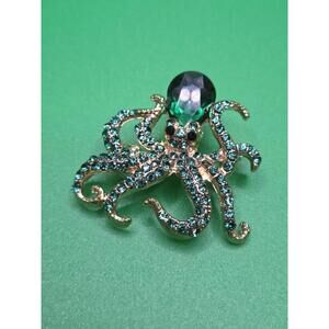 Mini Octopus green rhinestone brooch pin fashion jewelry